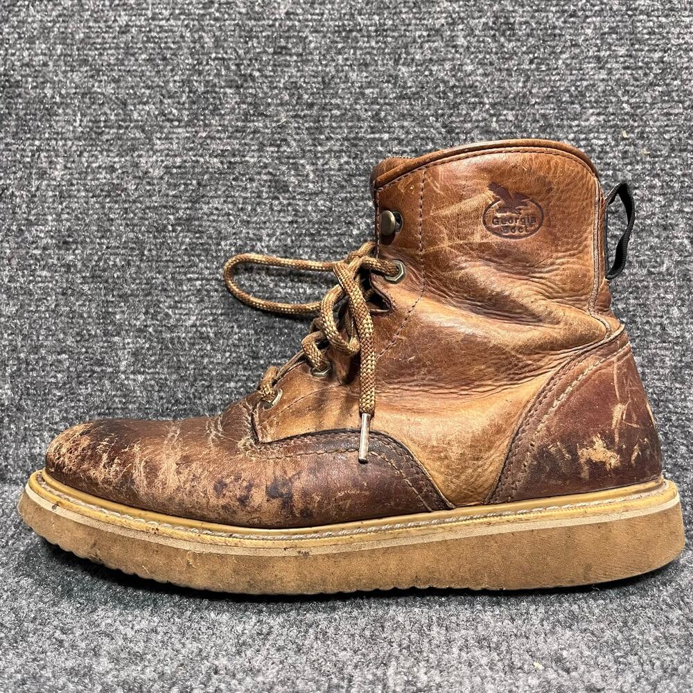 Georgia Boot Barracuda Men 11 Brown Leather Lace Up Ankle Work Boots Rubber Sole